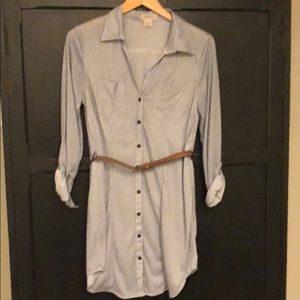 Blue and white striped shirt dress